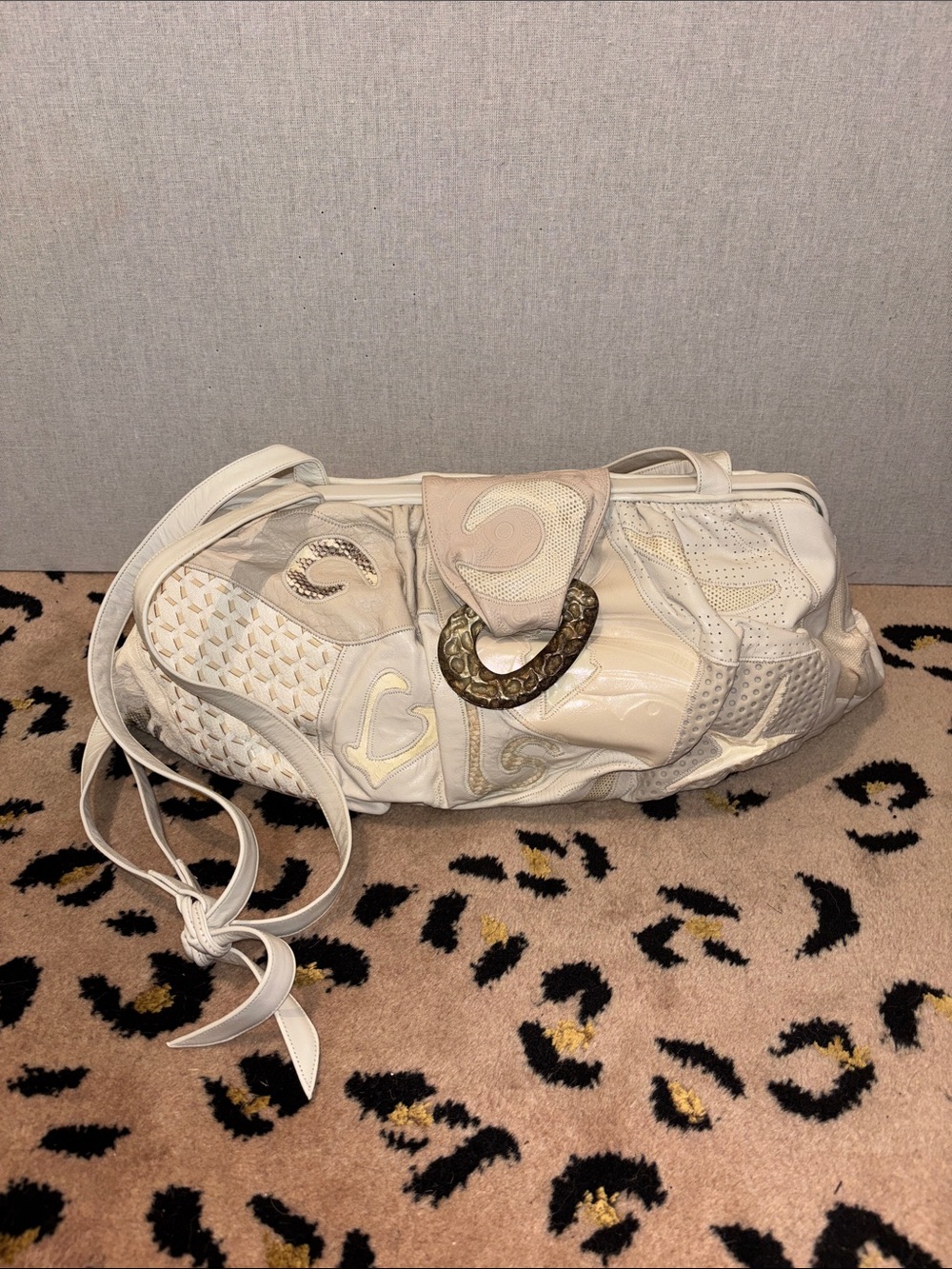 Sharif White Patchwork Leather Shoulder Bag BNWT